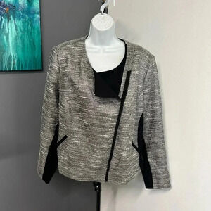 Lane Bryant Women’s 26 Silver Metallic Asymmetrical Zip Blazer Pockets‎ Stretch